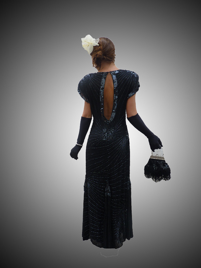 Location robe années 20 noire perlée - Location de costumes